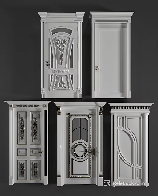 Elegant Swing Door Designs Featuring Carved Patterns And Decorative Panels 3d model