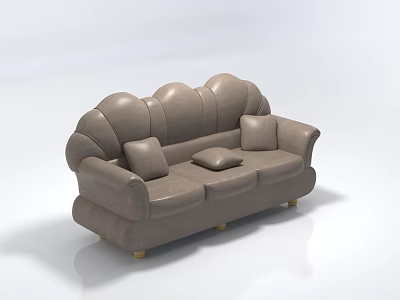 Taupe Upholstered Multi Seat Sofa With Wave Shaped Back Plush Cushions And Wooden Legs 3d model