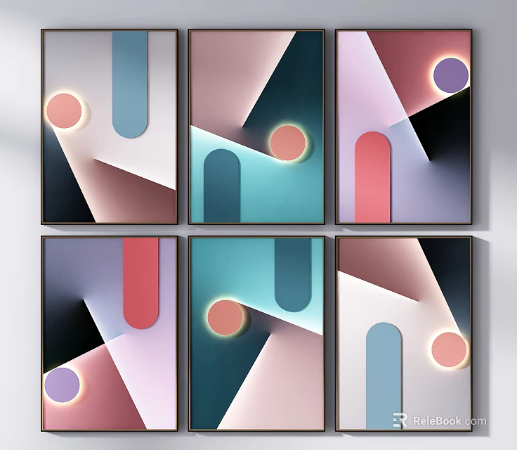 Modern Abstract Wall Art With Pastel Colors Circles And Rectangles For Home Decoration 3d model 