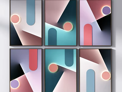 Modern Abstract Wall Art With Pastel Colors Circles And Rectangles For Home Decoration 3d model