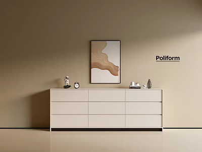 Elegant Modern Entryway Side Cabinet with Drawers and Decorative Painting on Beige Wall 3d model