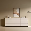 Elegant Modern Entryway Side Cabinet with Drawers and Decorative Painting on Beige Wall