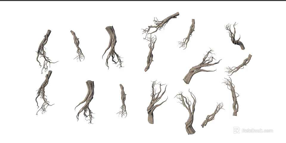 Natural Wooden Roots And Branches Collection With Various Shapes And Sizes 3d model 