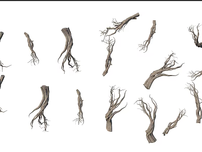 Natural Wooden Roots And Branches Collection With Various Shapes And Sizes 3d model
