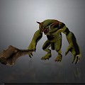 Green Skinned Fantasy Creature Character With Red Horns And Wooden Club