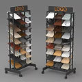 Mobile Display Racks for Showcasing Various Material Samples with Logo and Multiple Shelves 3d model