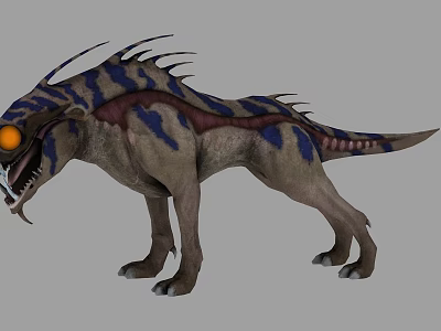 Fierce Mythical Creature With Orange Eye Blue Purple Stripes And Spiked Back 3d model