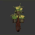 Red Decorative Bicycle With Multiple Flower Baskets Filled With Yellow Flowers 3d model