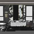 Elegant Modern Bathroom Interior Featuring Marble Vanity Bathtub Large Mirror And Floor To Ceiling Windows