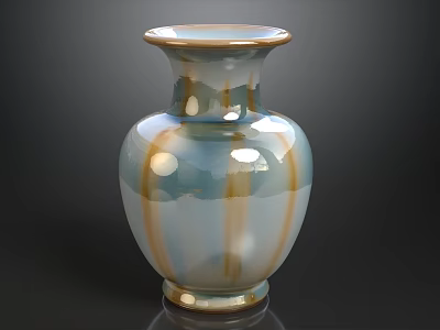 Glossy Blue And White Ceramic Vase With Brown Stripes For Home Decor 3d model