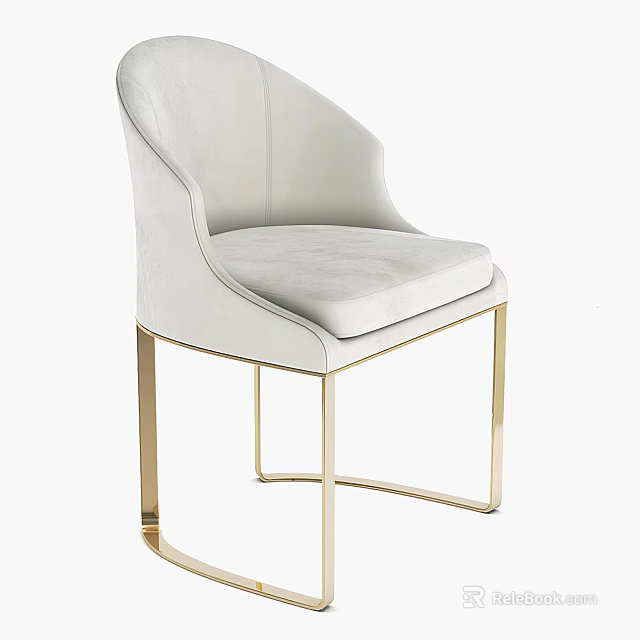 Elegant Modern White Leather Accent Chair With Gold Metal Frame And Soft Upholstered Seat 3d model 