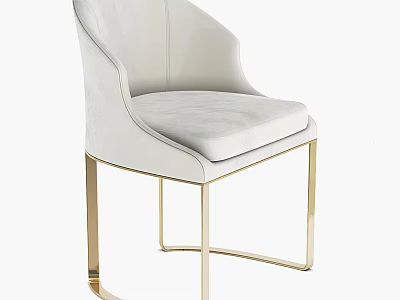 Elegant Modern White Leather Accent Chair With Gold Metal Frame And Soft Upholstered Seat 3d model