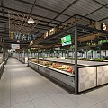 Modern Supermarket Department Store Interior With Shelves Fresh Produce And Signage