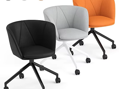 Modern Table And Chair Combination With Black Gray Orange Wheeled Chairs Design 3d model