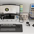 Modern Computer Workstation With Monitor Laptop Desk Accessories And Storage Rack
