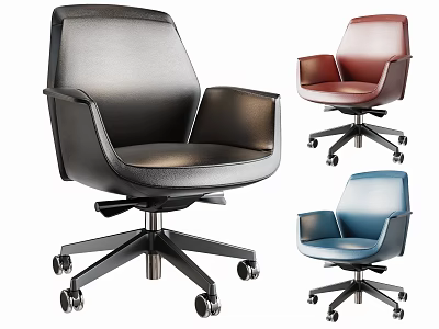Modern Leather Office Chairs Black Red Blue With Armrests Swivel Wheels 3d model