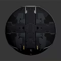 Futuristic Black Mechanical Sphere With Metallic Components And Geometric Design