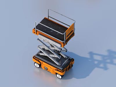 Orange Mobile Scissor Lift Platform With Hydraulic Lifting System And Guardrail 3d model