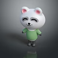 White Cartoon Bear Game And Movie Character With Pink Ears Green Shirt Smiling Closed Eyes