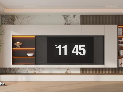 Modern TV Wall Design With Marble Panels Built-in TV And Wooden Cabinets 3d model