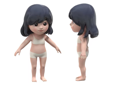 Detailed 3D Girl Model Wearing Light Underwear Front And Side View 3d model