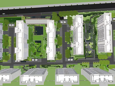 Residential Entrance Gate Design with High Rise Buildings Green Spaces and Central Courtyard 3d model