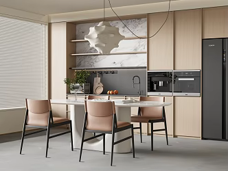 Poliform Dining Table and Chair Cabinet Chandelier Refrigerator 3d model