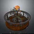 Astronomical Orrery Model With Wooden Base Metal Frame And Colorful Celestial Spheres