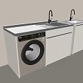 Modern White Bathroom Cabinet with Double Sink Faucet and Washing Machine