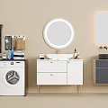 Modern Bathroom Combination With Washing Machine Vanity Mirror And Storage Cabinets 3d model