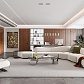 Modern Living Room With L Shaped Sofa Glass Coffee Table Pendant Lights And Abstract Painting