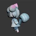 Cute Game Movie Character 3D Model With White Fluffy Head Pink Ears and Blue Eyes
