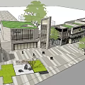 Modern Sales Office Building With Tower Structure Glass Curtain Walls Plaza And Trees