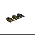 Three Army Tanks with Different Camouflage Patterns in Military Vehicle