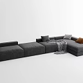 Modern Dark Gray Fabric Sectional Sofa With Pillows And Throw Blanket 3d model