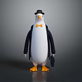 Cute Penguin Character Wearing Top Hat Bow Tie Coat Holding Briefcase With Yellow Feet