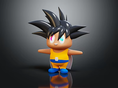 Cartoon Style 3D Character With Spiky Black Hair Colorful Eyes Yellow Vest And Blue Shoes 3d model