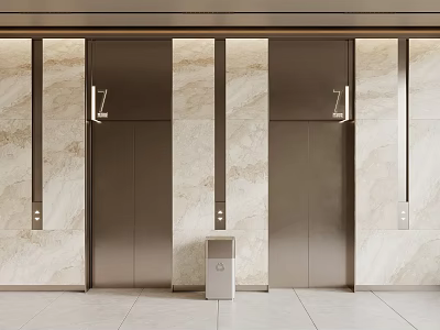 Modern Elevator Lobby With Two Elevators And Marble Walls 3d model