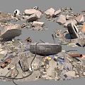 Industrial Factory Building Demolition Site With Construction Debris Old Tires And Metal Pipes