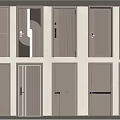 Modern Interior Hinged Doors In Gray Tone With Various Panel And Handle Designs 3d model