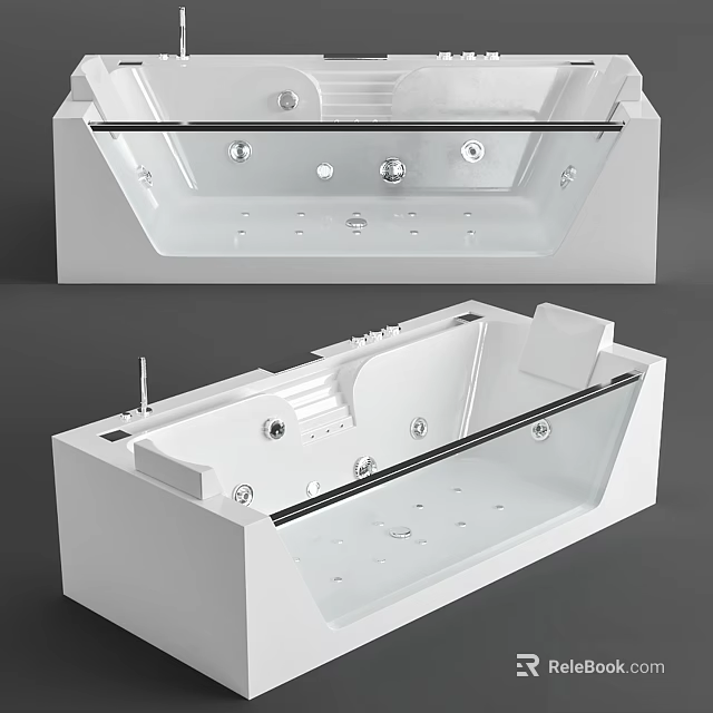 Modern Built in Whirlpool Bathtub With Steps Handrails And Control Panel 3d model