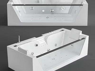Modern Built in Whirlpool Bathtub With Steps Handrails And Control Panel 3d model