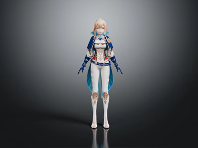 Fantasy Game Movie Character Featuring Blonde Short Hair Blue And White Outfit With Blue Cape 3d model