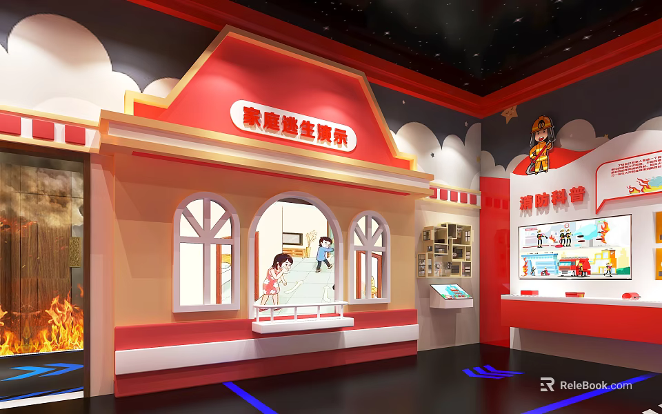 Home Fire Safety Exhibition With Educational Displays And Interactive Learning Features 3d model 