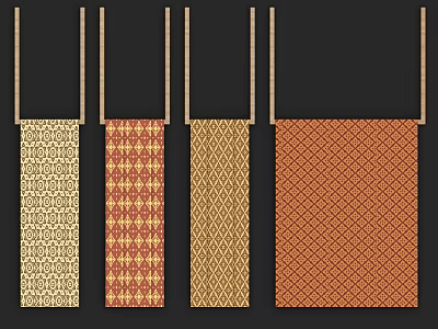 Decorative Wall Hangings With Various Geometric Patterns And Gold Red Orange Tones 3d model