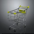 Sturdy Metal Shopping Cart With Yellow Handle Wire Basket Reflective Base And Wheels