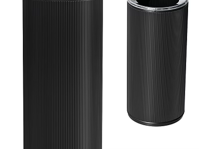 Black Cylindrical Ribbed Public Trash Bins for Urban Outdoor Public Facilities and Areas 3d model