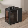 Black Sideboard with Glass Door Rolling Wheels and Top Appliances for Kitchen Storage