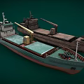 Two Cargo Ships With Crane And Different Colors On Green Background