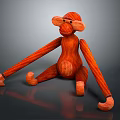 Handmade Wooden Monkey Doll In Sitting Posture With Long Arms And Smooth Surface